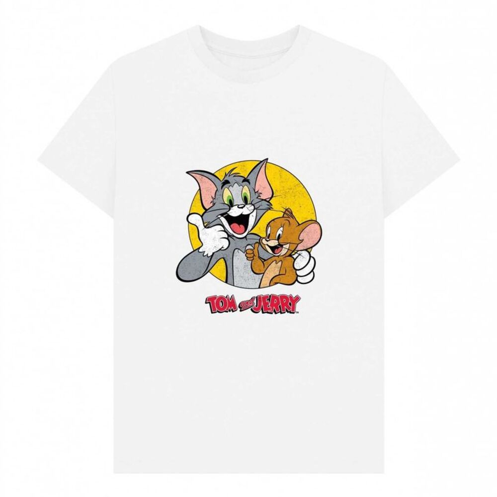 Tom and Jerry Unisex Adult Thumbs Up T-Shirt / White
